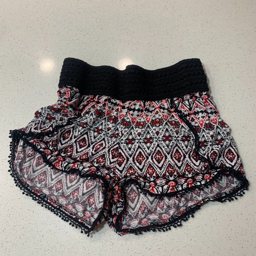 Black and Red Flowy Shorts
